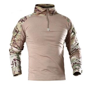 Tactical Polos Style Men's Camo Combat Long Sleeve T-shirt med fickor Topp kamouflagträning Pave Eagle Frog Suit