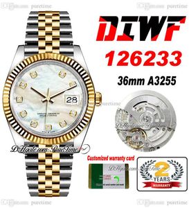 DIWF 36mm 126233 SA3235 Automatic Mens Watch Two Tone Yellow Gold Fluted Bezel MOP Diamonds Dial 904L Steel Jubileesteel Bracelet Super Edition Watches Puretime D4