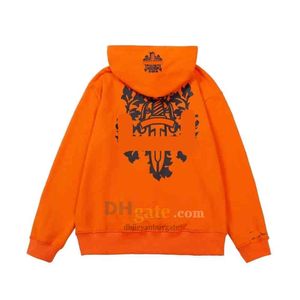 Mode Mädchen Hoodie Herbst Und Winter Neue CH Schwert Druck Orange Pullover Frauen Casual Lose Einfache Sanskrit Kreuz Ins harajuku Design Sportswear