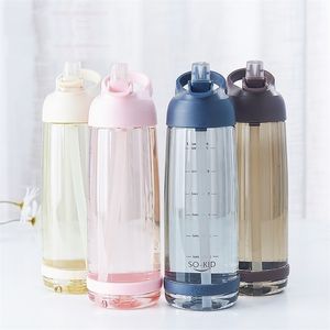 1000 ml utomhusvattenflaska med halmsportflaskor Ekofriendly lock vandringsläge Plast BPA gratis H1098 220714