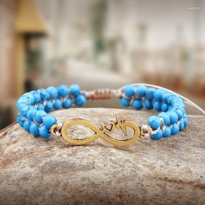 Boncuklu iplikçikler bohemian 4mm siyah çizgi mavi turquoises bileklik el yapımı çift sıra örgü bileği bilezik mücevherleri dostluk iyileştirici pulsera k