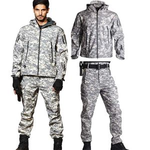 Airsoft 사냥 세트 캠핑 캠핑 전술 재킷 하이킹 군대 남성 군용 상어 피부 Softshell 방수 바람막이 220826