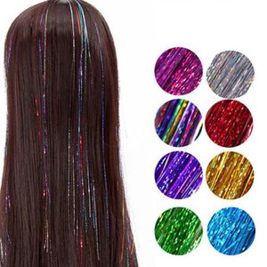 600st Rainbow Color Synthetic Girl Headwear Laser Tinsel False Hair Extension Bling Decoration Glitter Strips Party