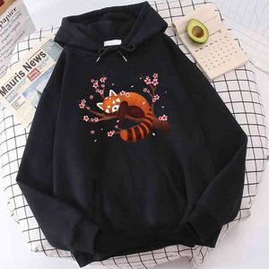 Hoodie för män märke bara en tjej som älskar röda pandor print oversize sweatshirt anime hajuku mode pullover