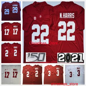 Alabama Crimson Tide College Jersey 22 Najee Harris 17 WADDLE 2 HENRY 3 RIDLEY genäht 13 Tu. Tagovailoa weiß rot