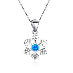 Winter Sneeuwvlok Hanger Ketting Blauw Gemaakt Opaal Sterling Zilver Sieraden voor Gift