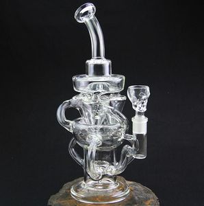 Recycler Oil Rigs Bong di vetro spesso Narghilè Tubo di fumo Dab Water Bong Percolatore di tabacco con Banger da 14 mm