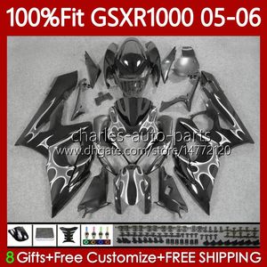 OEM-Karosserie für Suzuki GSXR-1000 GSXR 1000 CC GSXR1000 2005 2006 KÖRPER 122NO.159 K5 1000cc Graue Flammen 2005-2006 GSX R1000 GSX-R1000 05 06 Injection Mold Fairing Kit