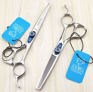 JOEWELL 6,0-Zoll-Haarschneidescheren-Set, gerader Griff, professionelles Friseurwerkzeug aus 6CR-Edelstahl mit Kamm und Lederetui