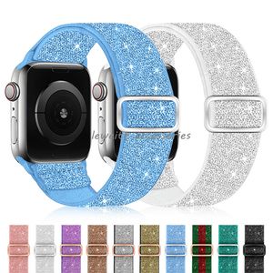 Bling Stretchy Nylon Bands Adjustable Sparkle Elastic Sport Strap for Apple Watch Band 38mm 40mm 41mm 42 mm 44mm 45mm iWatch Series 7 6 5 4 3 2 1 SE Wristband Replacement