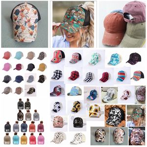 قبعة بيسبول ذيل حصان غسلت الكعك الفوضوي المتعثرة Ponycaps Leopard Sunflower Criss Cross Trucker Mesh Hats Zza1