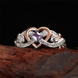 Damskie pierścionki w kształcie serca z romantycznym kwiatem róży Boczne kamienie Projekt ślubny Zaręczynowy pierścionki miłosne Estetyczna biżuteria