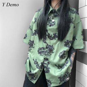 Nuova camicia casual cinese Dragon Harsjuku T-shirt manica corta allentata verde estate T200107