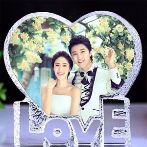 10x10CM Souvenirs Custom Made Heart Crystal Po Frame Glass Album for Pictures Frame Wedding Decoration Friends Unusual Gift 201211