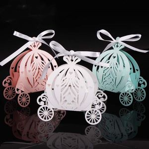 Wholesale pumpkin carriages resale online - 2019 Laser Cut Pumpkin Carriage Wedding Candy Favor Box Pearl Color Paper Candy Box Baby Shower Birthday Gift264S