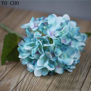 Yo Cho 1PC Big Artificial Hortangea Flowers Branch Silk Fake Flore Wedding Stół