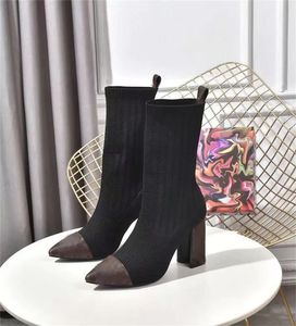 Toppkvalitet Kvinnor Stövlar Socks Heels Luxurys Designers Tryckt Wedge Lady Stylist Shoes Fashion Martin Boot med originallåda och dammväska 88710