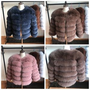 50 cm Neue Frauen Warme Echtpelz Mantel Kurze Winter Pelz Jacke Oberbekleidung Natürliche Blaue Pelz Mäntel für Frauen Heiße förderung 201112