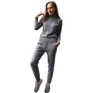 Mvgirlru Damski wełniany garnitur miękki ciepły zimowy dzianin dresowy pullover sweter spodni 2 -częściowy garnitur 210331