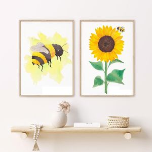 Gemälde Gelbs großhandel-Gemälde Sonnenblume Leinwand Malerei Honigplakat Einfaches Text Wandbild für Wohnzimmer Dekoration Königin Biene gelbe Poster und Printspain