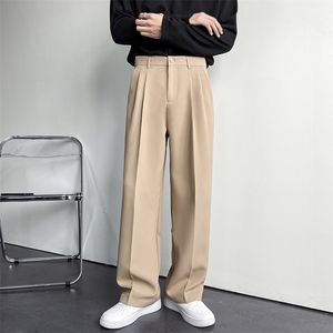 Terras de perna larga e largura de folga sólida para homens Khaki Black White Japonês Estreto de Streetwear Oversize Man 220705