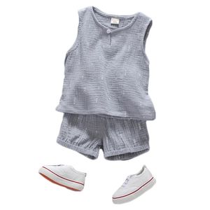 Cotton Toddler Kids Cloths Setes Summer Children Sleeve Sleeve Sleeseless Roush