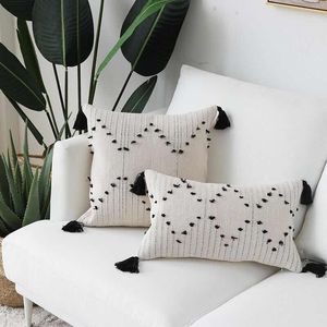 Pillow Case White Black Geometric cushion Tassels cover Woven for Home decoration Sofa Bed 45x45cm30x50cm Y200103