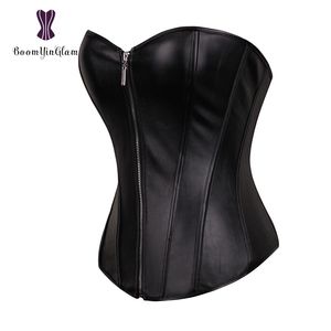 Punk-Stil Push-Up Damen Plus Size Schlankheits-Körper-Shapewear Gothic-Kunstleder-Korsett Bustier mit Reißverschluss 834 220524