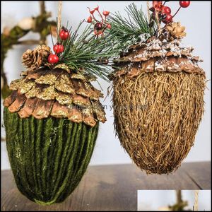 Christmas Decorations Festive Party Supplies Home Garden Hanging Decors Acorn Star Ball Handmade Pine Cones With Holly Tree Ornaments Nata