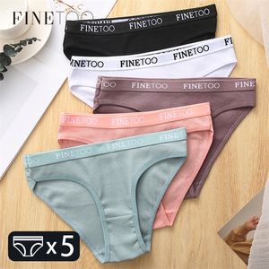 FINETOO 5PCS/SET COTTON PANTIES 여성 M-2XL 단색 편지 속옷 숙녀 낮은 허리 서류 플러스 크기 속옷 란제리 220426