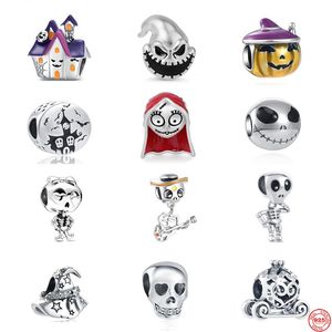 925 Sterling Silver Dangle Charm DIY Halloween Skull Exquisite Beads Bead Fit Pandora Charms Bracelet DIY Jewelry Accessories