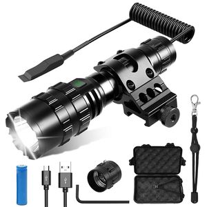 Original Tactical Flashlight Rechargeable Torch Waterproof Hunting Light with Clip Shooting Gun Accessories