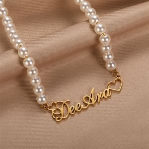 Koreanische Name Halskette großhandel-Trendy Love Heart Name Halsketten Trendy Customized Handmade Charm Letter Choker Halsketten Anhänger Koreanische Perlenschmuck Colliers
