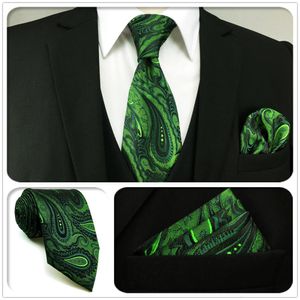 U30 Cravatte nere extra lunghe Paisley verde scuro per cravatte da uomo in seta con farfalla magra