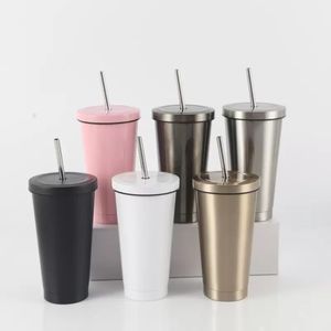 NEW 17oz Insulated Mugs with Lids and Straws Stainless Steel Double Vacuum Coffee Tumbler Cup Powder Coated Travel Mugs for Home Office Party