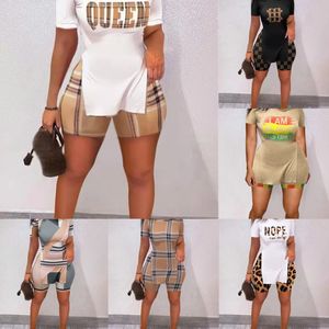 Two Piece Women Set Designer Tracksuits Letter Print Split Hem Short Sleeved Shorts Outfits Sweatsuit