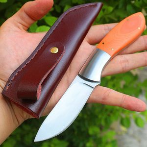 Promotion Survival Straight Knife 440J2 Satin Blade Full Tang G10 Handle Fixed Blade Knives With Leather Sheath