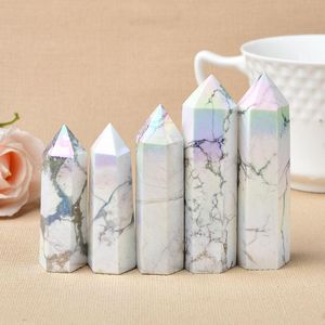 Decorative Objects & Figurines Natural Aura Howlite Crystal Point Electroplating Wand Healing Stone Energy White Quartz Home Decoration Reik