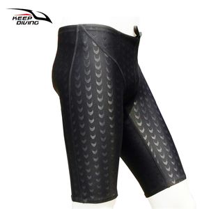 KEEP DIVING Professional Men Competitive Swim Trunks Shark Skin Swimwear Brand Solid Jammer Swimsuit Fifth Pant Plus Size XL-5XL 220505