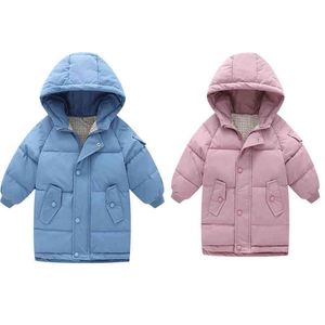 3-10Y Kids Children Down Outerwear Winter Clothing Teenager Boys Girls Cotton Lined Parka Jackets Thicken Warm Hooded Long Jackets J220718