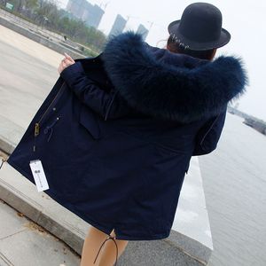 winter style Qiansongyi same fur navy blue oversized fur collar midlength coat pie overcoming coat women 201103