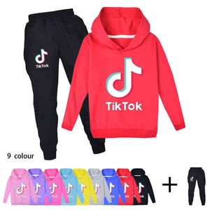 Tiktok Tiktok 중간 및 대형 어린이 캐주얼 스웨터 세트 남자와 여자 모자 셔츠 스웨터 바지 ct70