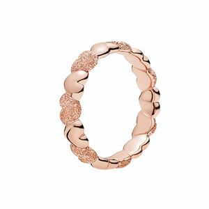 18K Rose Gold Matte Brilliance Heart Band Ring 925 Серебряные женщины Женщины свадебные кольца любовь с оригинальной коробкой для кольца Pandora