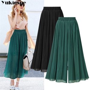 Kvinnor Hög midja byxor Summer Chiffon Straight Byxor Lossa Casual Long Wide Leg Soild Color Pants Femme Plus Size 5xl 210412