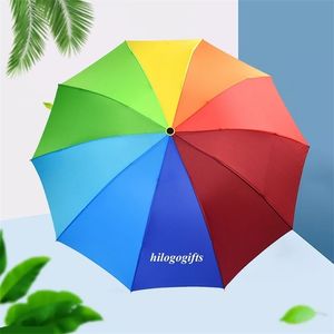 Guarda -chuvas de negócios personalizadas gratuitas fortes resistentes ao vento Rainbow Umbrella 3 guarda -chuva dobrável Mulheres personalizadas com seu texto 220621