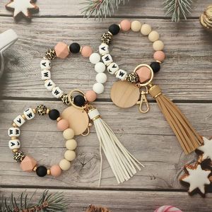 Keychains Mama Bracelet Keychain Silicone Handmade Beads Ring For Women Key Chain With Tassel AccessoriesKeychains Forb22