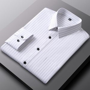 Men's Dress Shirts Men's Bamboo-fiber Stretchy Casual Striped Single Patch Pocket Wrinkle Free Soft Long Sleeve Standard-fit ShirtMen's