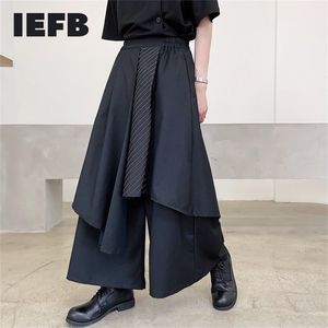 Men's Pants IEFB Japan Sstreetwear Fashion Black Trousers Stripe Contrast Color Patchwork Irregular Loose Ankle Length 220826