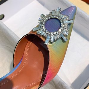 Amina Muaddi Topuklular En kaliteli moda-yaz kadınları 8cm yüksek slingback kayış kristal sandalet renkler gökkuşağı istikrarlı topuklu kumlu sanallar lady seksi artı boyutu parti ayakkabıları