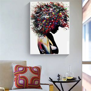 Graffiti Canvas Paintings Art Black Woman na plakatach ściennych i drukuje afrykańska kobieta sztuka nowoczesne zdjęcia do wystroju domu